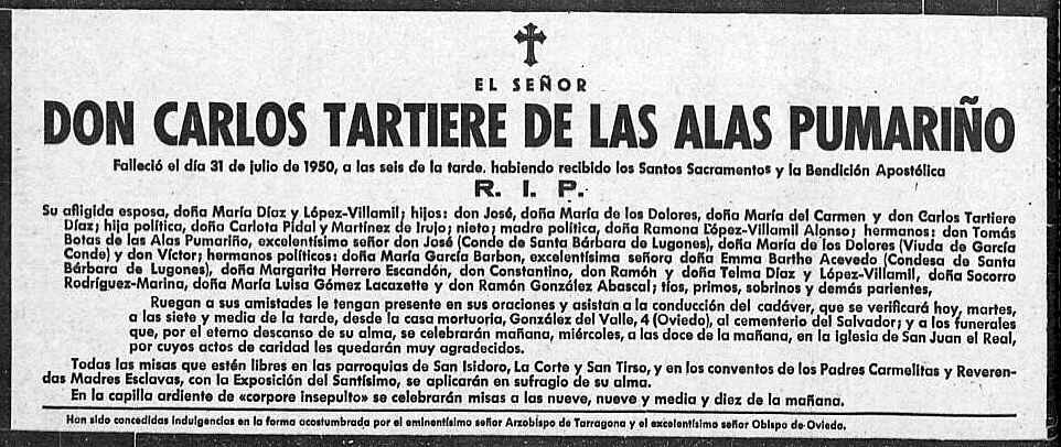 esquela Carlos Tartiere